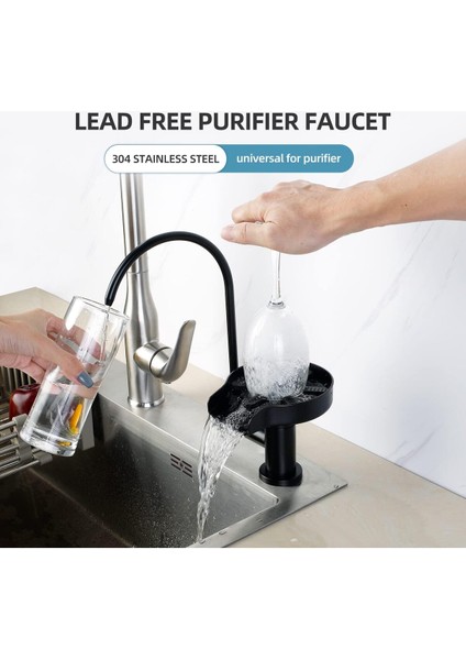 Mutfak Evye Basınçlı Bardak Yıkama Bataryası ve Arıtma Musluğu 2in1 Mat Siyah 7 Yıl Garantili