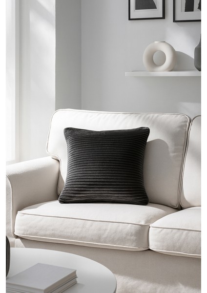 Fitilli Kadife Kırlent Kılıfı Koyu Gri 40X40