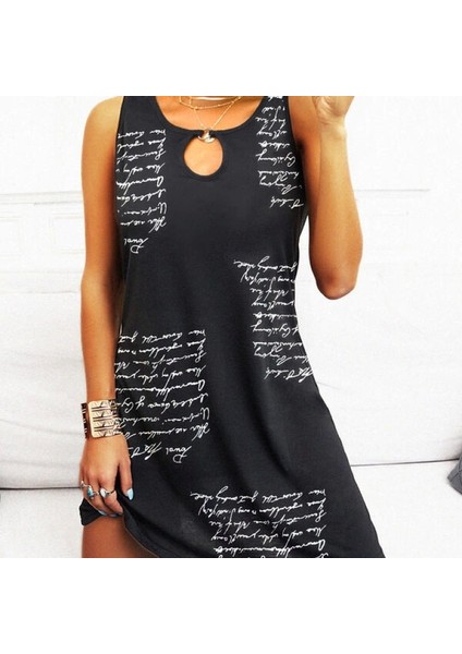 Kadın Kolsuz Halka Detay Mektup Desenli Mikro Elbise modelleri