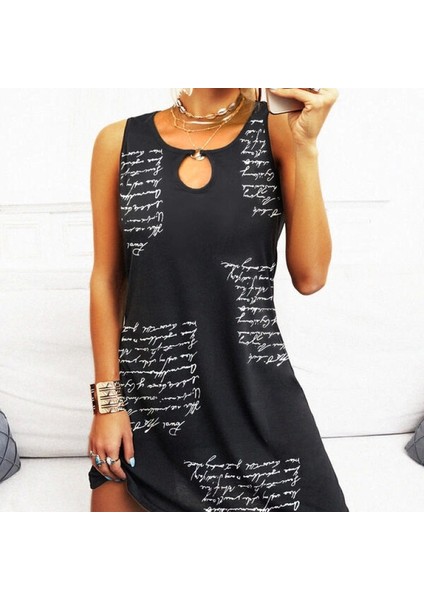 Kadın Kolsuz Halka Detay Mektup Desenli Mikro Elbise fırsatları