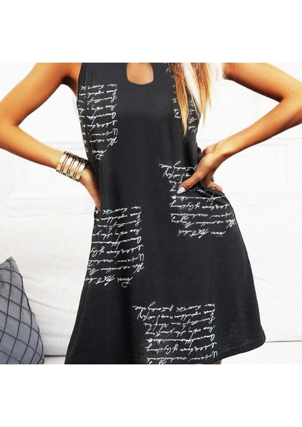 Kadın Kolsuz Halka Detay Mektup Desenli Mikro Elbise indirimleri