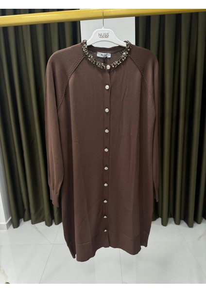 Nuss T300 Yakası Taş Işlemeli Reglan Kol Basic Merserize Hırka