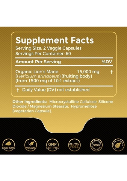 Organic Lion's Mane 15,000 120 Kapsül fiyatları