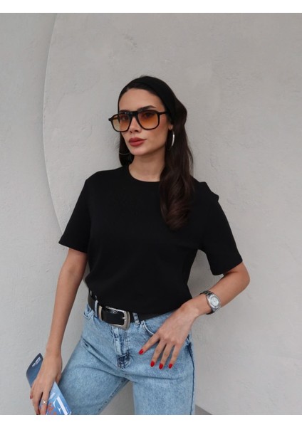 Kadın Bisiklet Yaka Basic T-Shirt %100 Pamuk modelleri