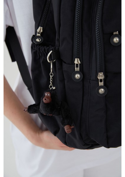 Unisex Krinkıl Kumaş Su Itici Büyük Boy Çok Gözlü Siyah Seyahat Sırt Çantas Lise Ortaokul Universite