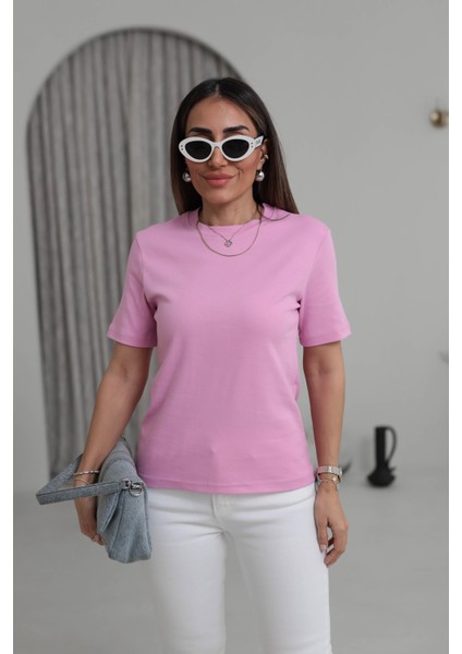 Kadın Bisiklet Yaka Basic T-Shirt %100 Pamuk fiyatları