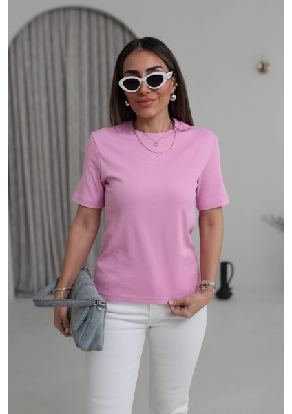 Kadın Bisiklet Yaka Basic T-Shirt %100 Pamuk modelleri