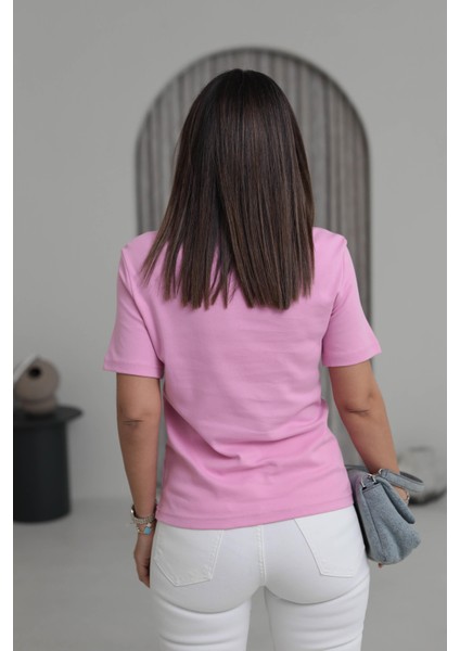 Kadın Bisiklet Yaka Basic T-Shirt %100 Pamuk fırsatları