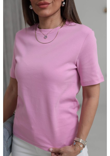 Kadın Bisiklet Yaka Basic T-Shirt %100 Pamuk indirimleri