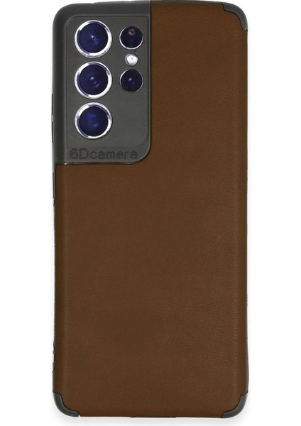 Newface Samsung Galaxy S21 Ultra Kılıf Loop Deri Silikon - Kahverengi