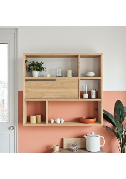 Mutfak Salon Duvar Rafı Kitaplık 90CM Kapaklı Beyaz