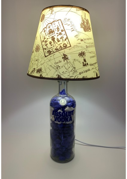 Absolut Xlarge Doğal Taşlı Özel Koleksiyon Şişe Abajur Piri Reis