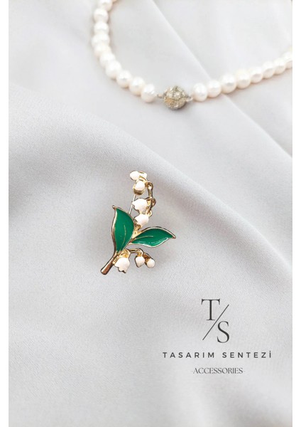 Broş Metal Rozet Vadi Zambak Çiçeği Yaprak Dal Yaka Kıyafet Şapka Takı Aksesuar Hediye