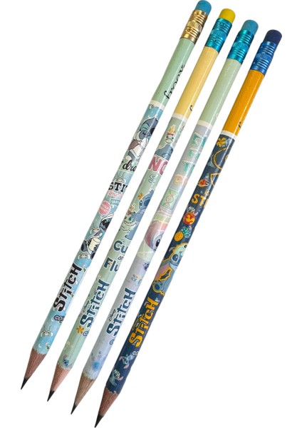 Stitch Lisanslı Kurşun Kalem Seti, 2b Sertlik, Silgili, 4 Adet, Renkli Tasarım modelleri