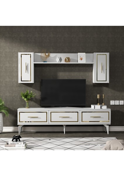 Vannessa 180 cm Tv Ünitesi Takımı Beyaz-Altın