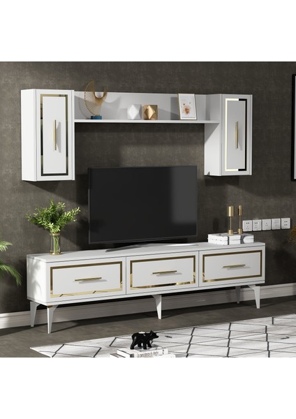 Vannessa 180 cm Tv Ünitesi Takımı Beyaz-Altın fiyatları