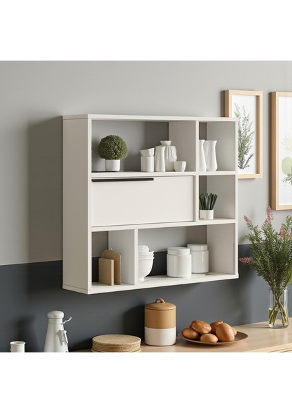 Mutfak Salon Duvar Rafı Kitaplık 90CM Kapaklı Beyaz modelleri