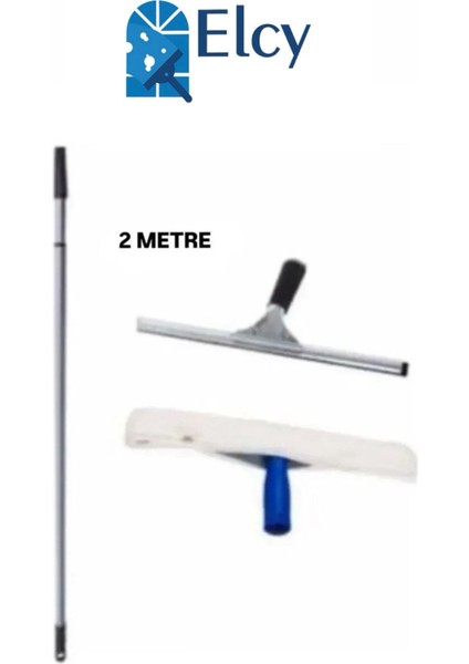 Cam Temizlik Seti 2 Metre Teleskopik Uzayabilen Metal Sap 35 cm Cam Peluş ve Cam Çekçeği
