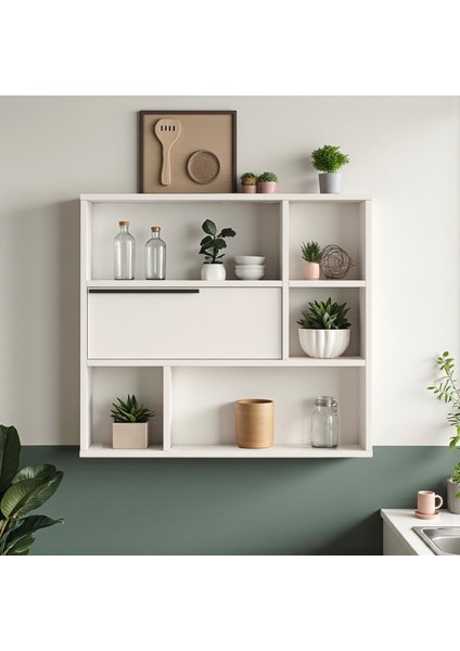 Mutfak Salon Duvar Rafı Kitaplık 90CM Kapaklı Beyaz fırsatları