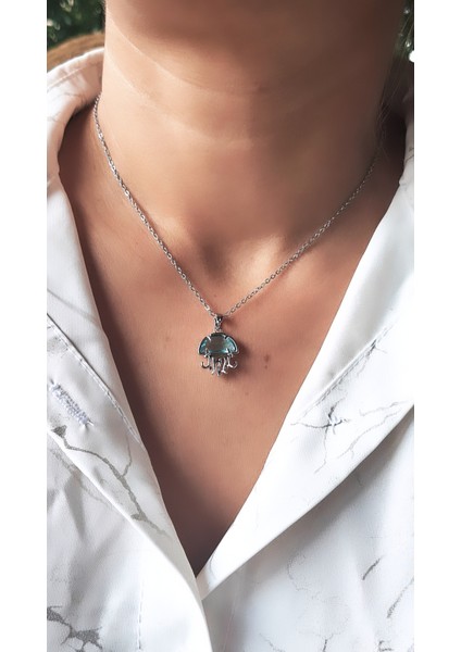 Deniz Anası Figürlü Mavi Taşlı Çelik Kolye fiyatları