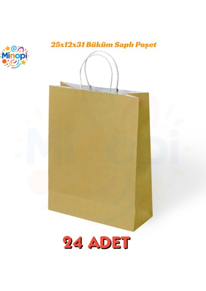 24 Adet Büküm Saplı Altın Çanta 25X12X31 cm Kağıt Çanta