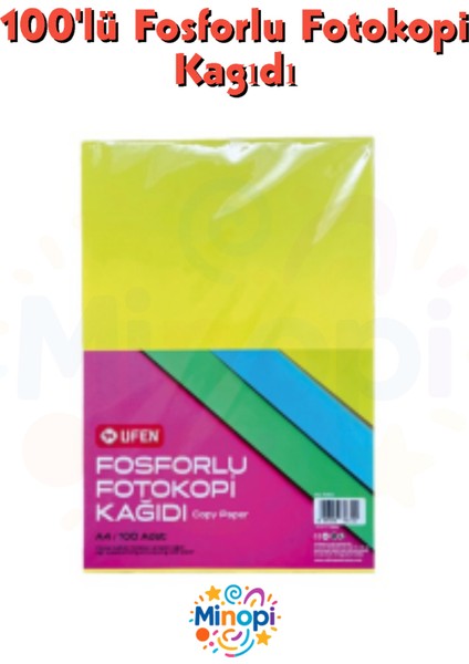 A4 Fosforlu Fotokopi Kağıdı 100'LÜ Paket Karışık Renk Copy Paper