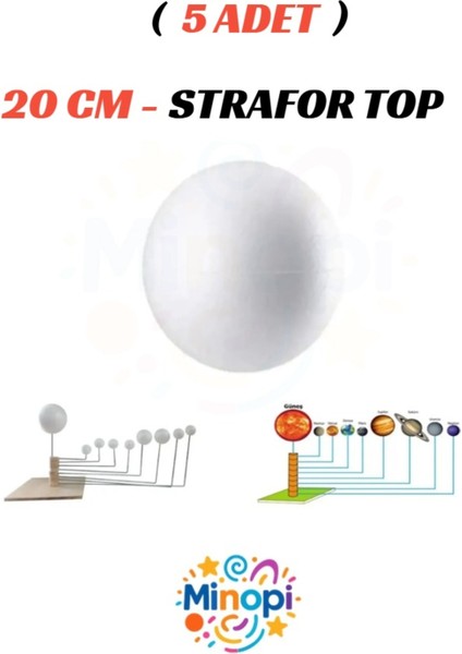 5 Adet - 20 cm Strafor Top Köpük Top Beyaz Küre Güneş Sistemi Ödevi Hobi Süsleme