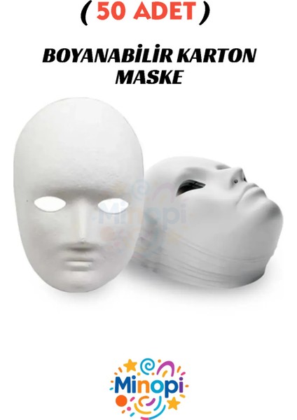50 Adet, Karton Maske, Boyanabilir, Eğitici Maske Boyama, Etkinlik ve Hobi Maskesi