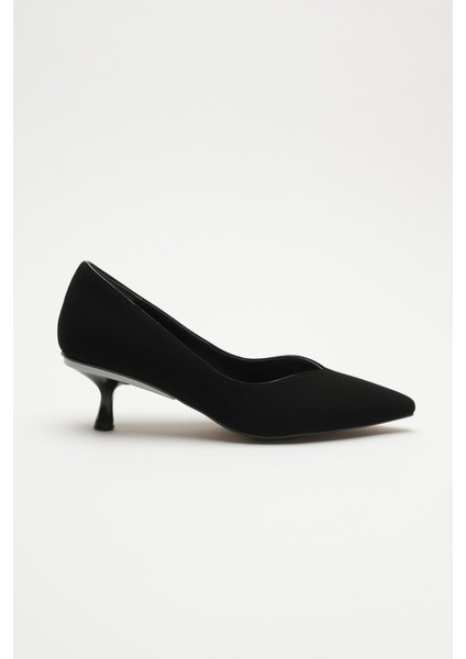 Elera Siyah Nubuk Sivri Burunlu Kadın İnce Metal Alçak Topuklu Klasik Ayakkabı (5cm) fırsatları
