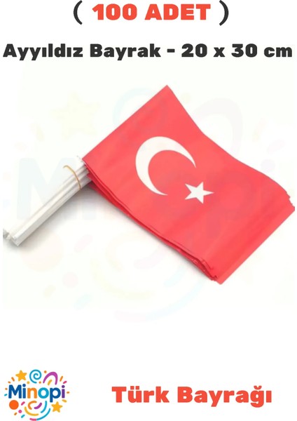 ( 100 Adet ) Vatan Battal Boy Çıtalı Kağıt Türk Bayrağı Ay Yıldız Bayrak 20 x 30 cm