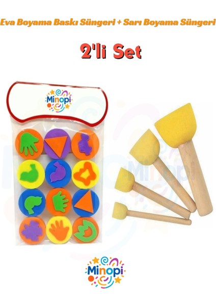 12'li Sünger Eva Baskı ve Ponpon Sünger Fırça Boyama Hobi Etkinlik Sanat