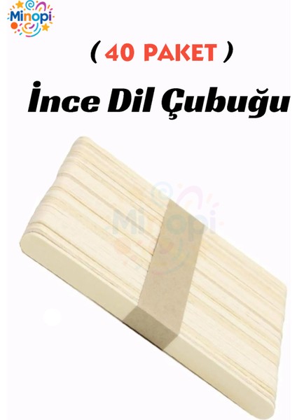 40 Paket Natural Ince Dil Çubuğu Paketi 50'li Abeslang Tahta Dil Çubuğu - Ağda Spatulası