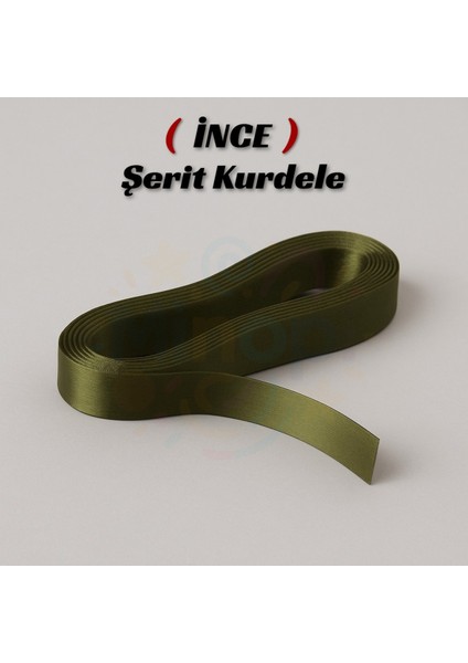 Zeytin Yeşili Saten Kurdele 1 cm 10 Metre, Bohça Çeyiz Özel Gün Süsleme Kurdelesi