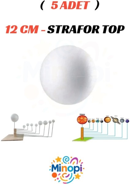 5 Adet - 12 cm Strafor Top Köpük Top Beyaz Küre Güneş Sistemi Ödevi Hobi Süsleme