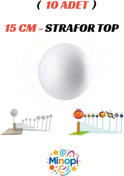 10 Adet - 15 cm Strafor Top Köpük Top Beyaz Küre Güneş Sistemi Ödevi Hobi Süsleme