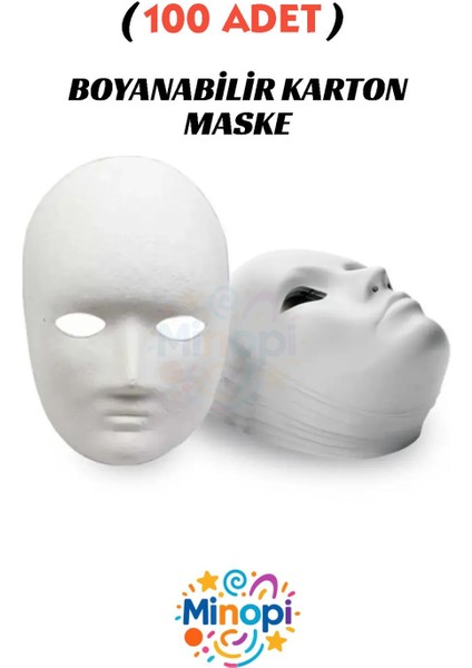 100 Adet, Karton Maske, Boyanabilir, Eğitici Maske Boyama, Etkinlik ve Hobi Maskesi