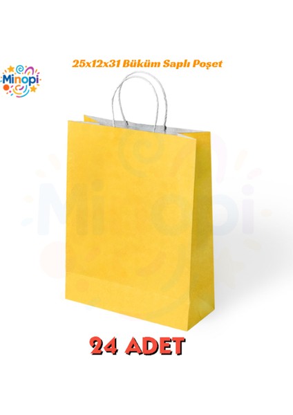 24 Adet Büküm Saplı Sarı Çanta 25X12X31 cm Kağıt Çanta