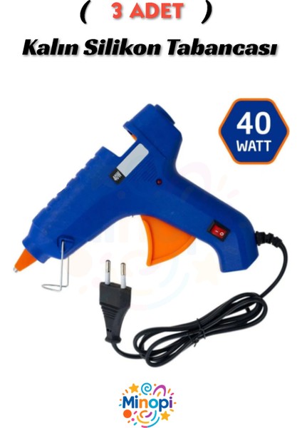 ( 3 Adet ) 40 Watt Sıcak Silikon Tabancası Kalın Silikon Koruma Anahtarlı