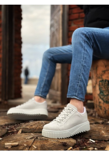 ET0505 Çengel Bağcıklı Gri Renk Yüksek Tabanlı Günlük Ayakkabı