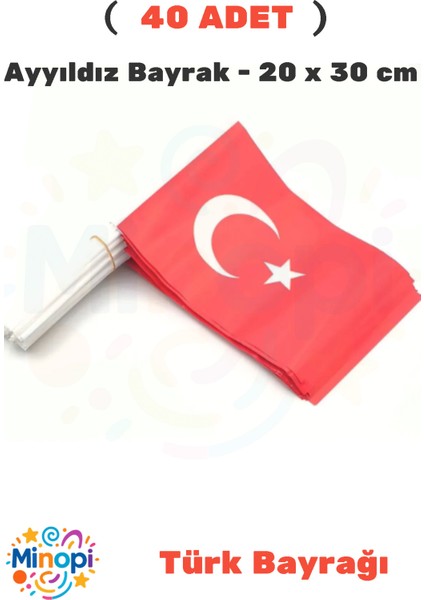 ( 40 Adet ) Vatan Battal Boy Çıtalı Kağıt Türk Bayrağı Ay Yıldız Bayrak 20 x 30 cm