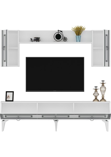 Karyact 180CM Tv Ünitesi ve Konsol 2li Salon Takımı Beyaz-Gümüş fiyatları