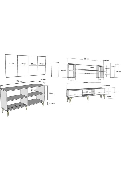 Karyact 180CM Tv Ünitesi ve Konsol 2li Salon Takımı Beyaz-Gümüş modelleri