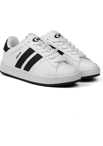 Unisex Beyaz Siyah Bağcıklı Rahat Sneaker Günlük Spor Ayakkabı