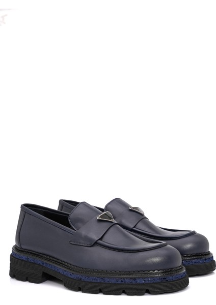 Deri Kalın Tabanlı Lacivert Loafer Ayakkabı 2025-2