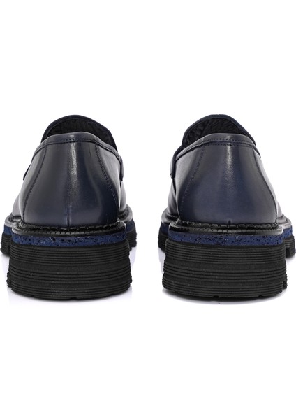 Deri Kalın Tabanlı Lacivert Loafer Ayakkabı 2025-2 fırsatları
