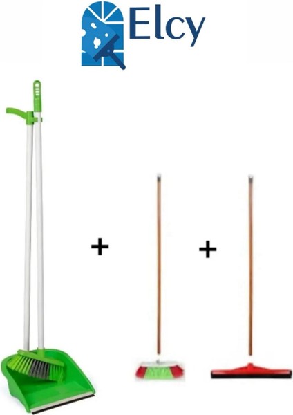 3 Lü Temizlik Seti Ahşap Saplı Fırça Çekpas Çekçek Lux Katlanabilir Faraş modelleri