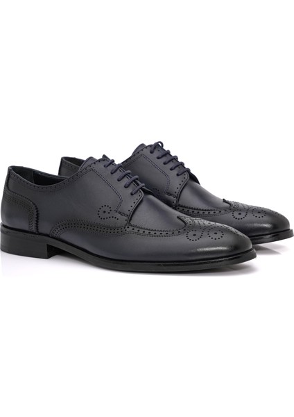 Deri Neolit Tabanlı Bağcıklı Klasik Lacivert Ayakkabı 2025-1