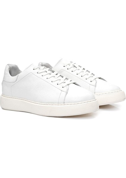 Bağcıklı Kalın Eva Taban Beyaz Deri Sneaker Ayakkabı 2025-5 modelleri