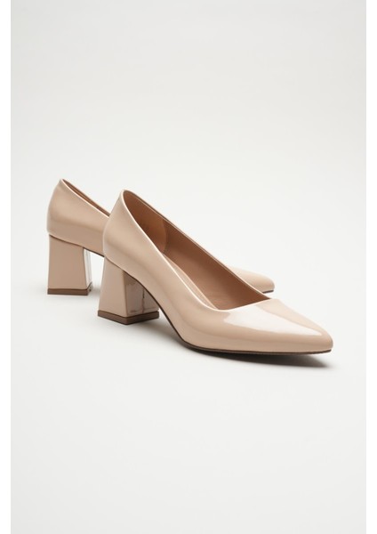 Allegra Bej Rugan Kadın Kalın Topuk Klasik Ayakkabı (6cm)