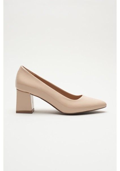 Allegra Bej Rugan Kadın Kalın Topuk Klasik Ayakkabı (6cm) fırsatları